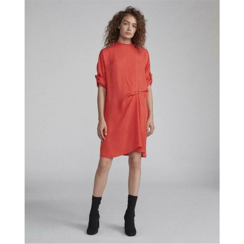 RAG & BONE Red Jacklin Triacetate Long Sleeve Dress in XS